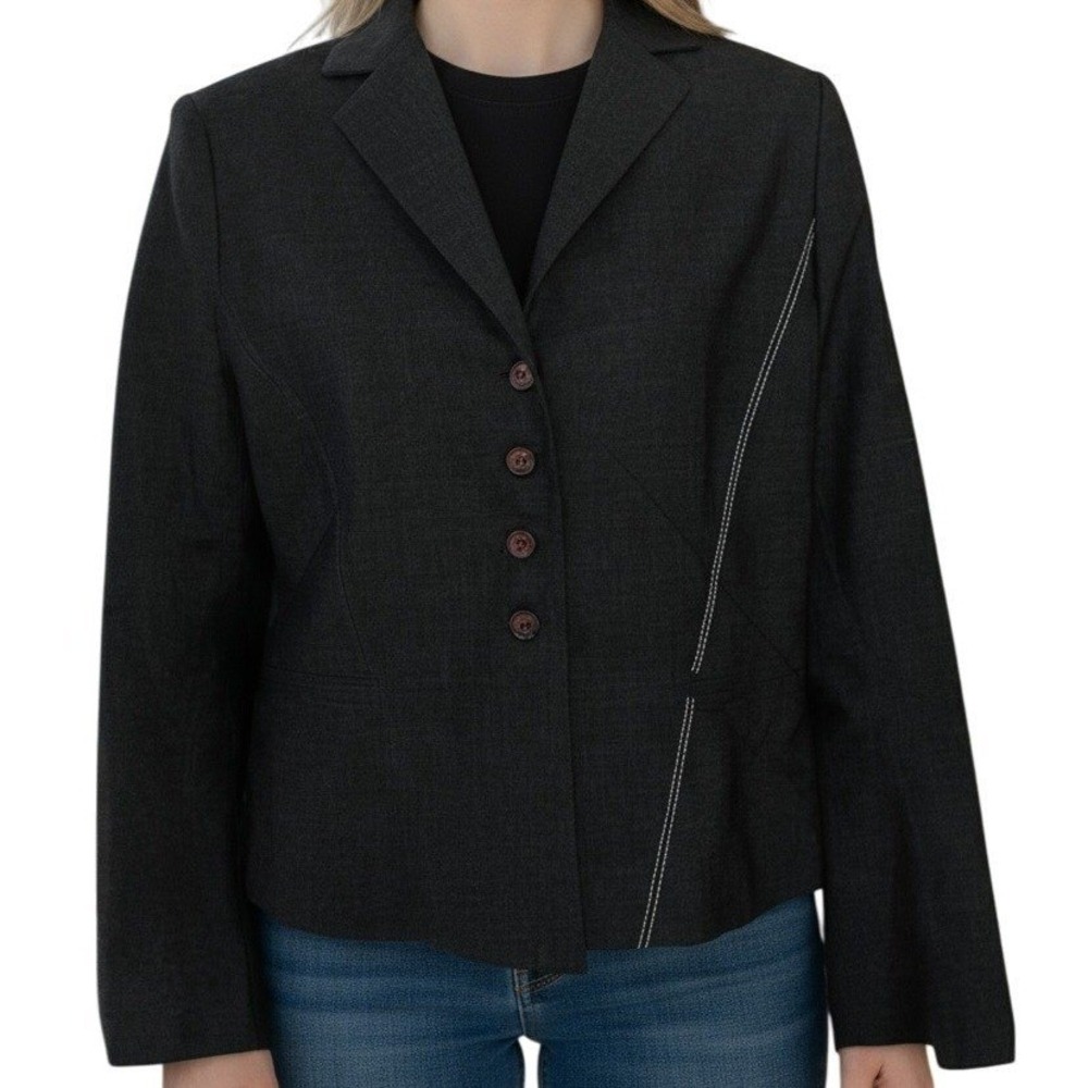 POLECI Charcoal Gray Contrast Stitch Wool Blend Jacket EUC Size 4